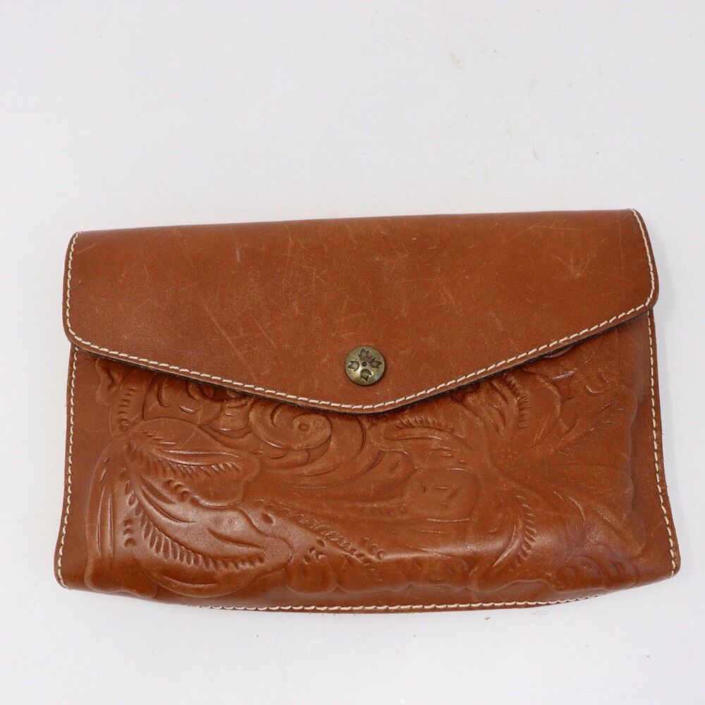 Patricia Nash Mini Tech Portfolio Florence Brown Italian Leather Clutch